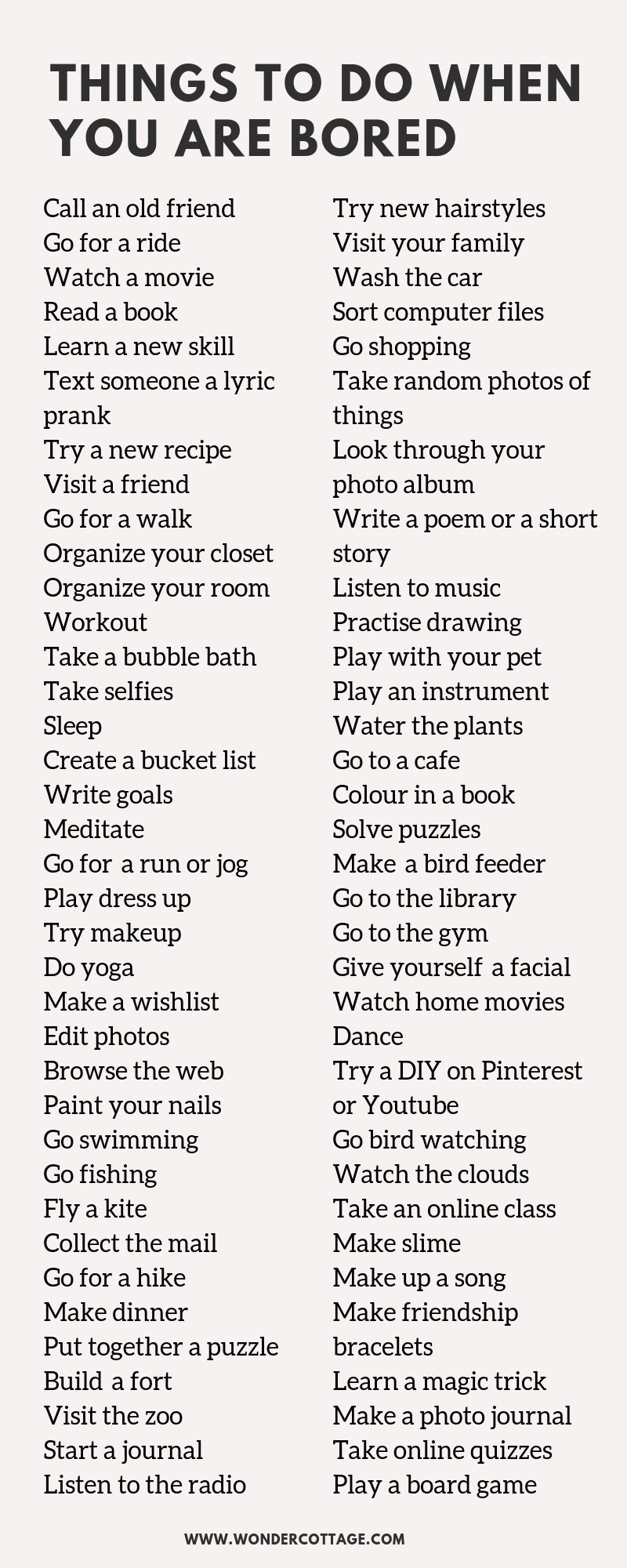 70 Things To Do When You Are Bored The Wonder Cottage