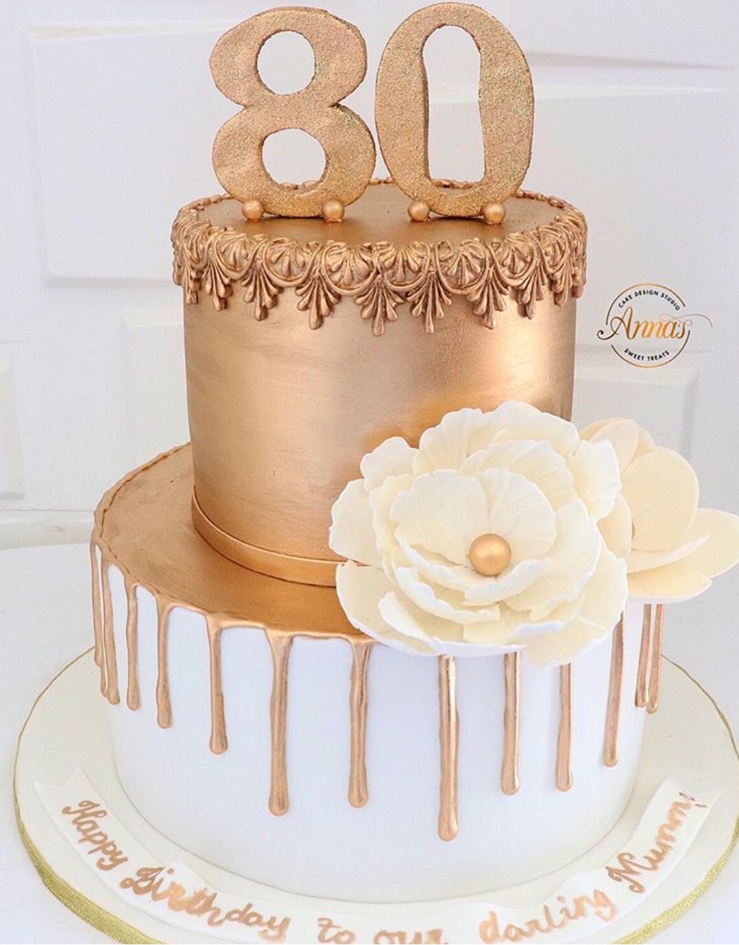 white and gold cake