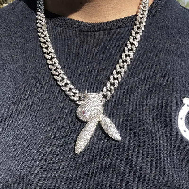 Cuban chain with upside-down bunny pendant