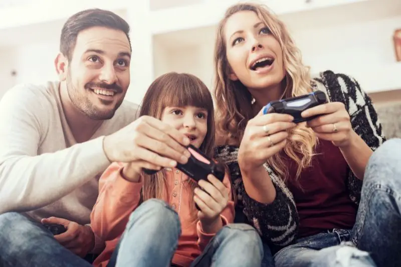 family playing video game