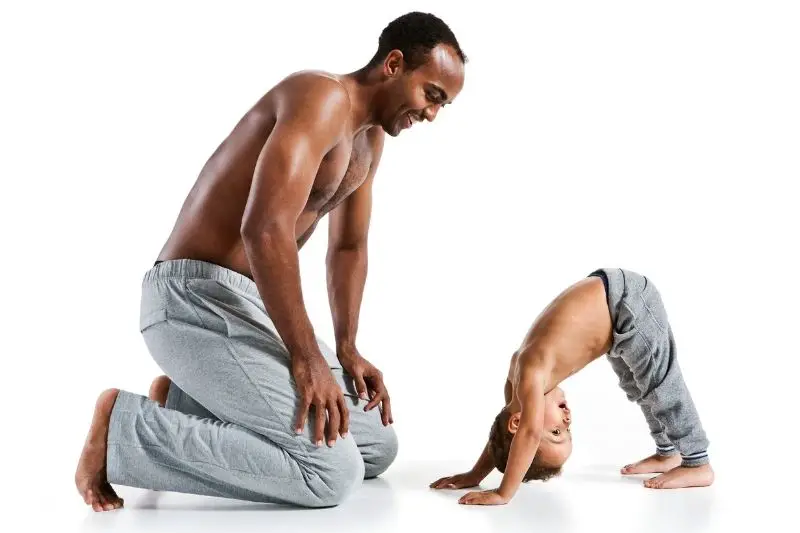 father and son exercising