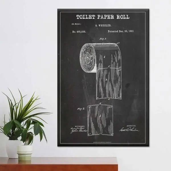 Toilet Paper Roll Patent BW Canvas Wall Art