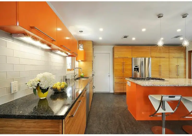 orange colored kitchens