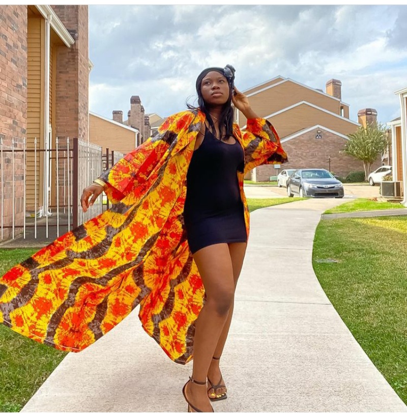 Ankara kimono jacket with a short dress
