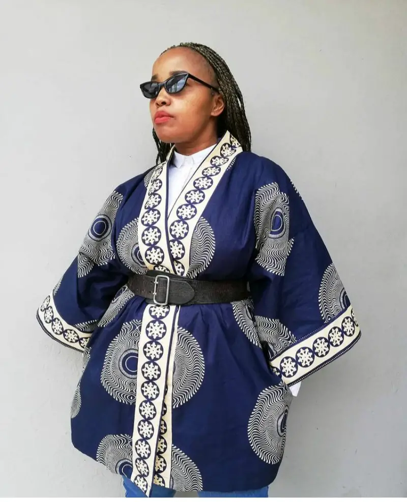 Ankara kimono jacket with belt
