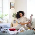 young lady decluttering