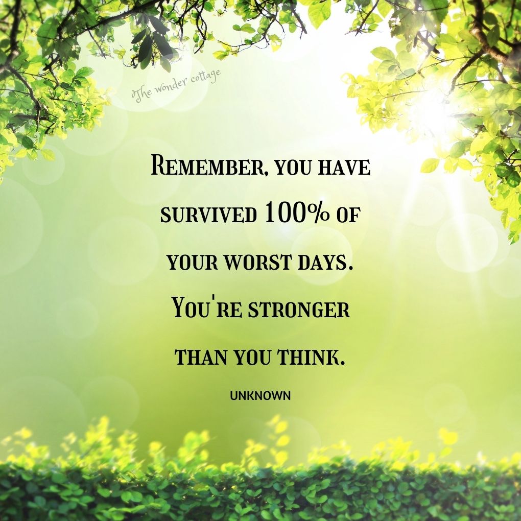 Remember, you have survived 100% of your worst days. You're stronger than you think. - Unknown